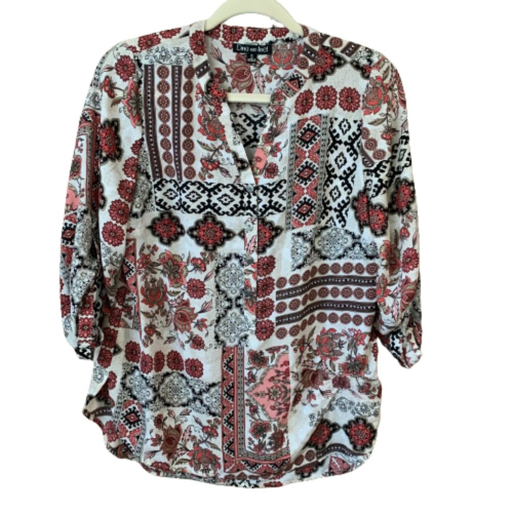 Dina and Ariel Floral Abstract Women's Button Front Blouse Top EUC